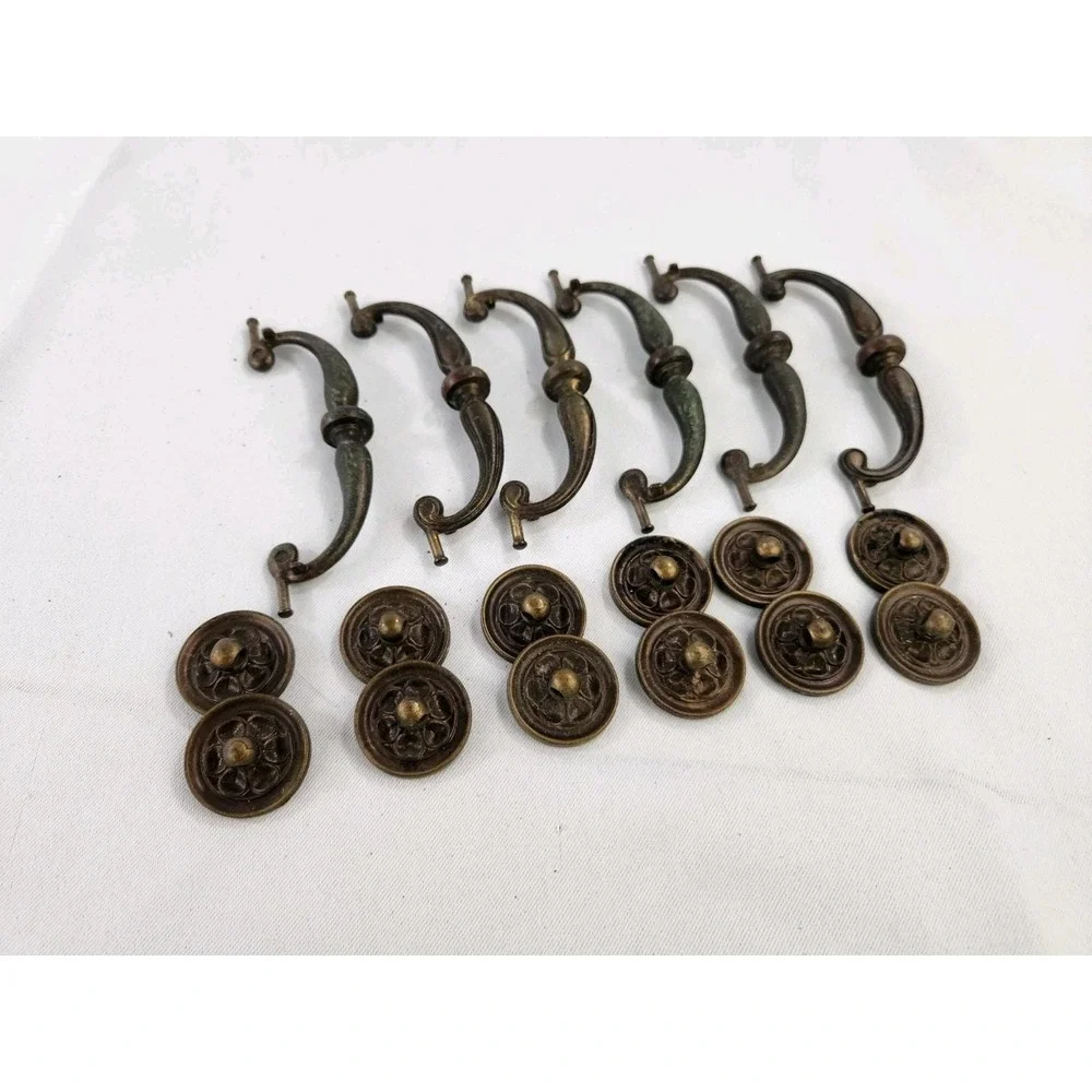 6 Vintage Keeler Brass Company KBC Drawer Pulls Handles 502 Drop Bail Drawer